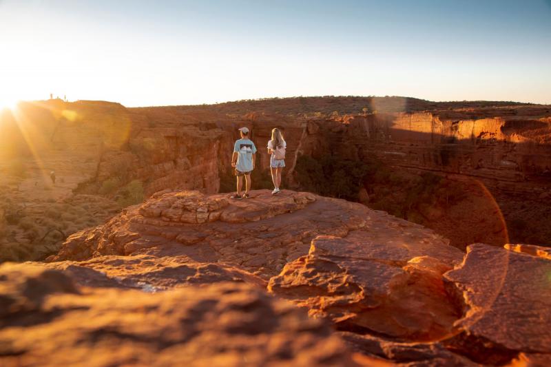 scenic views of two people at a canyon on the 8 day uluru to adelaide trip