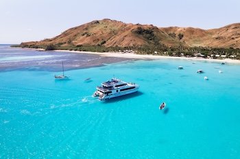 Aerial view of the Ferry Yasawa Flyer in Blue Lagoon
