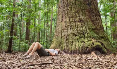 a backpackers exploring K'gari at central station with Peterpans