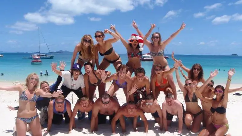 group picture at whitehaven beach