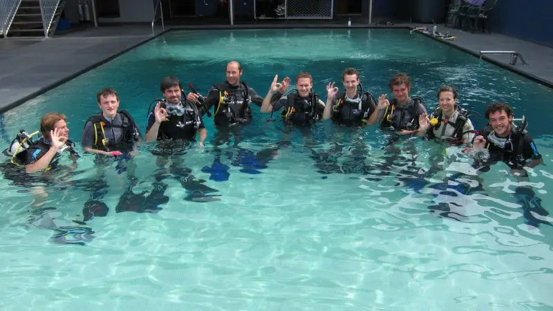 Diver students in the pool