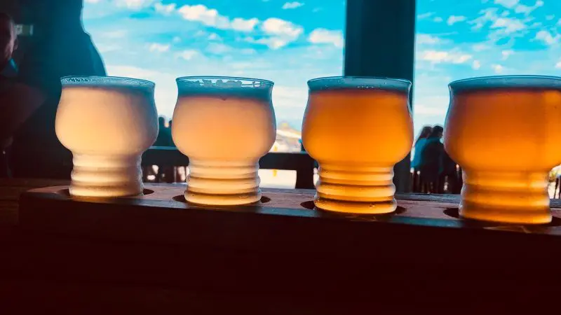A line-up of four glistening beers under a clear blue sky, ideal for the Arvo Session Behind The Barrel Half Day Tour experience.