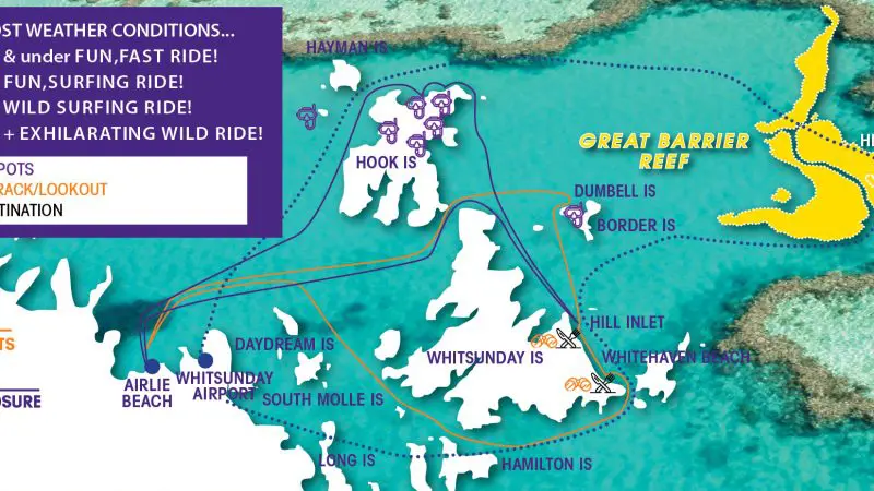 Ocean rafting map in whitehaven beach