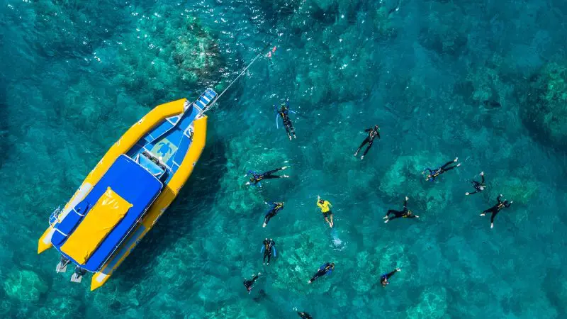 Ocean rafting boat in the ocean at whitehaven beach