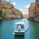 A scenic boat tour glides through Katherine Gorge’s emerald waters—top-rated 1 Day Cruise adventure, just a short trip from Darwin.