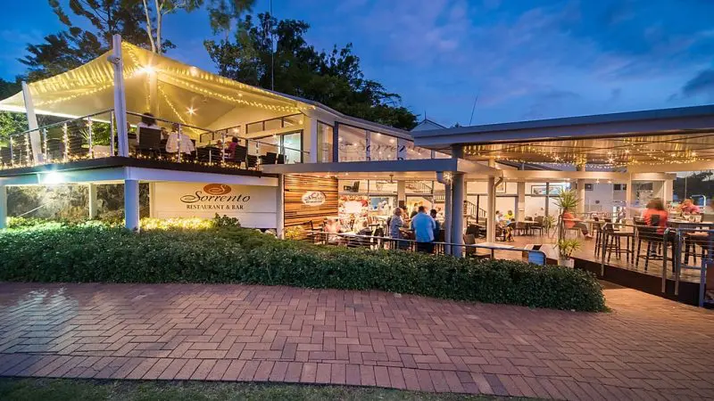 Elegant modern restaurant featuring spacious outdoor seating, ideal for sunset dining and Sundowner Cruise at Sorrento’s Restaurant & Bar.