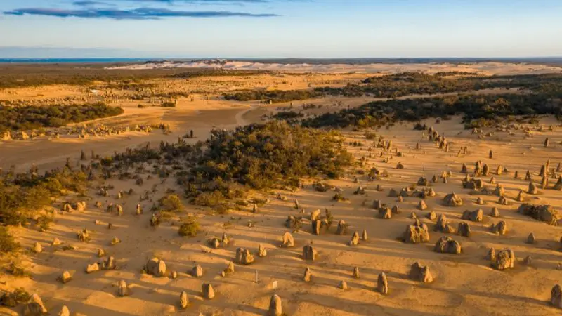 Panoramic desert view at Pinnacles during a 1 Day Sunset Stargazing Tour with Autopia, featuring clear skies and stunning scenery.