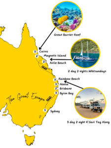 a map with imagery of the route for the Great Escape Australia Group tour