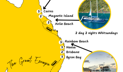 a map with imagery of the route for the Great Escape Australia Group tour