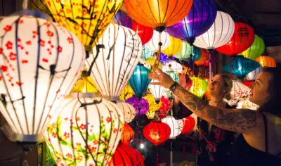 Colourful lanterns of all shapes and sizes.