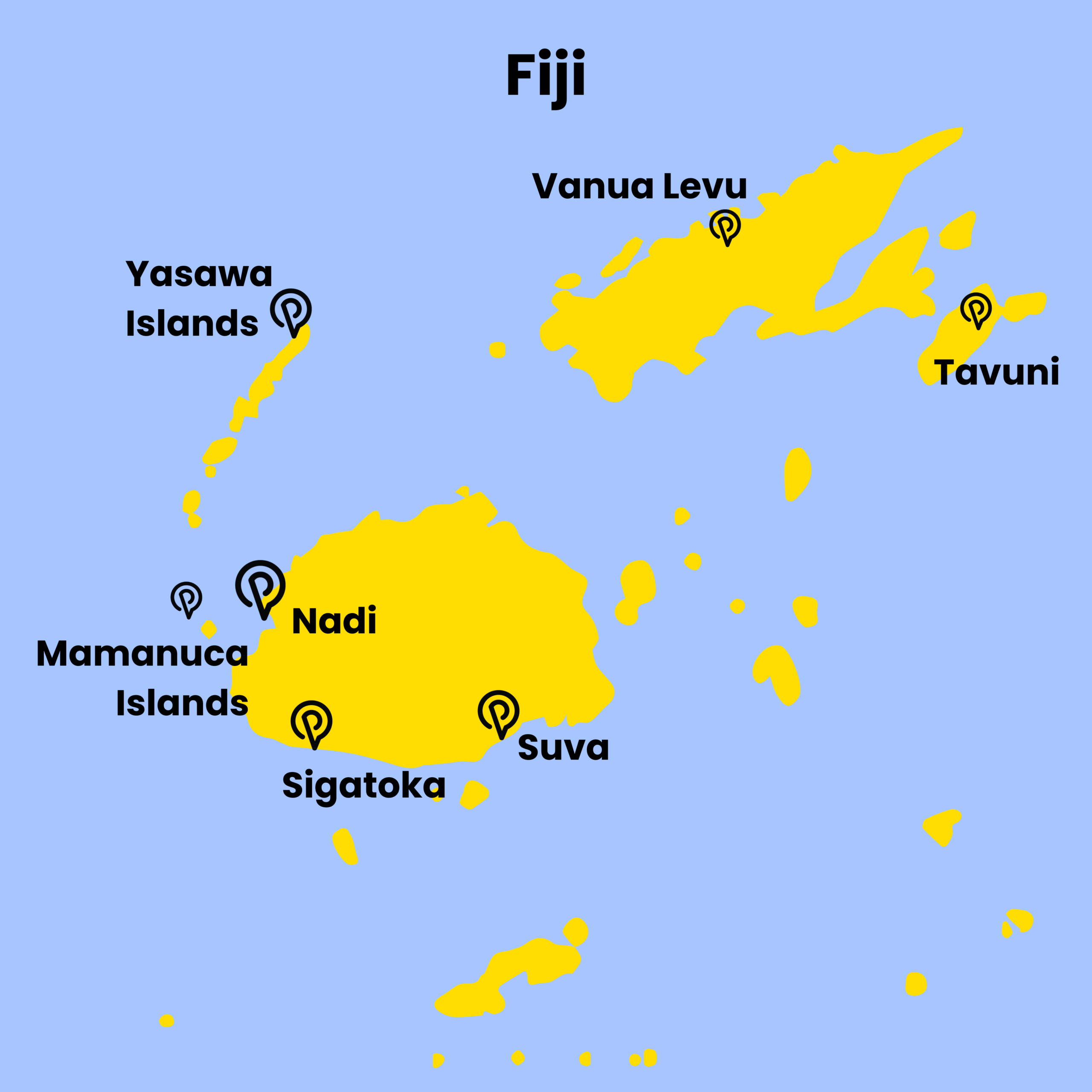 A map of Fiji mainland and the surrounding islands