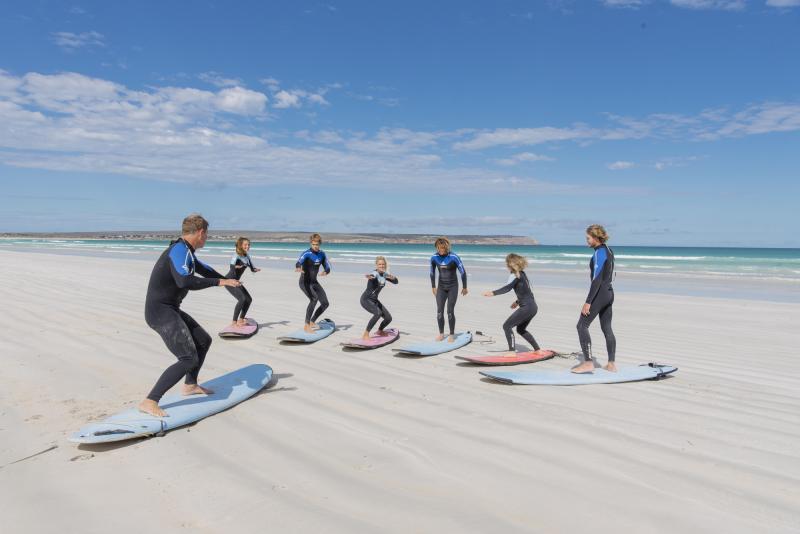 A group of backpackers in surf lessons on Australias East Coast