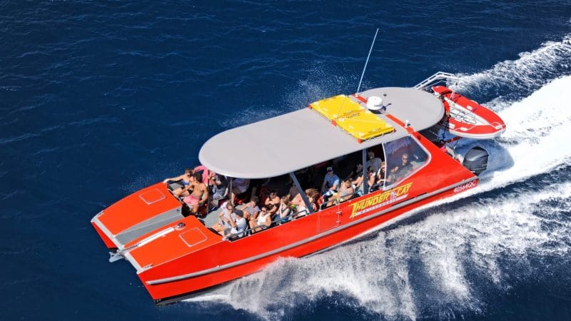 Thundercat boat in the ocean at Whitsundays