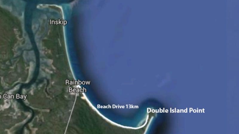 High-resolution satellite map of Fraser Island, Rainbow Beach, Double Island Point, Great Sandy National Park—Australia’s longest surf wave.