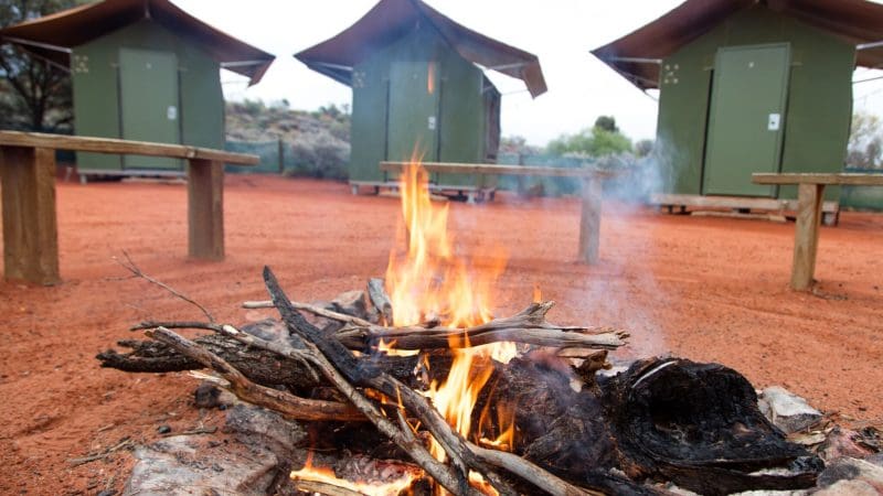 Image of cozy fire at Campsite at Uluru during an overnight tour