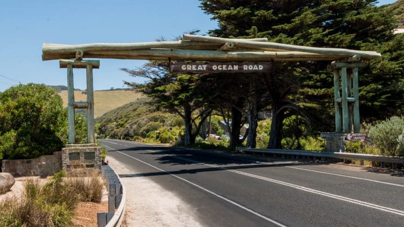 Iconic wooden archway reading 