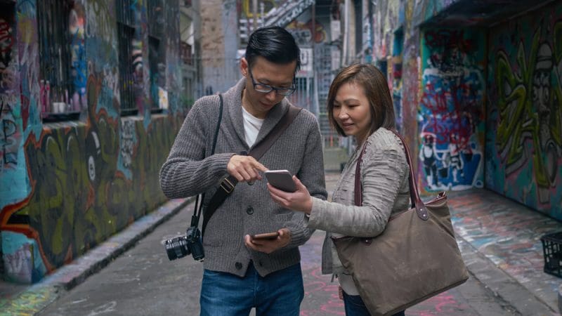 A couple in the Grafitti streets of Melbourne